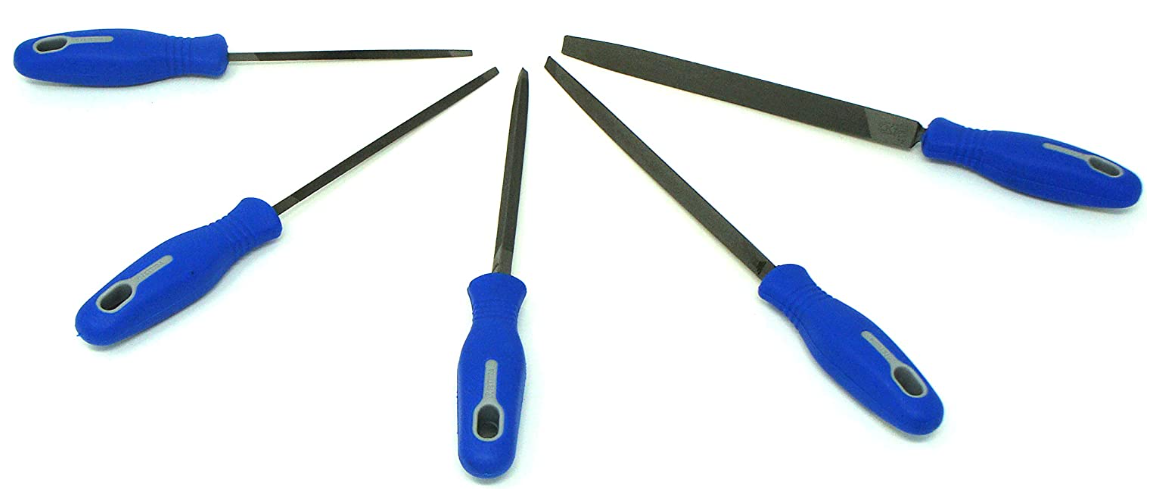 Taper Saw Files with Handles – 5 pc Set for Hand Saw Sharpening. Made in Portugal