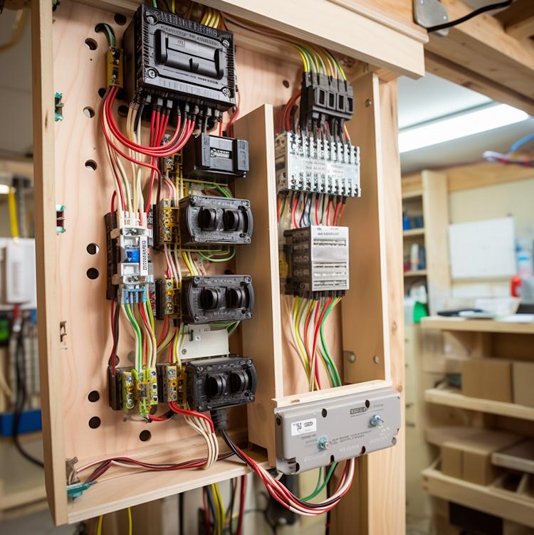 electrical circuits distribution in a well equipped woodwork shop