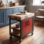 homemade kitchen cart with butcher block finish