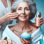 senior woman applying moisturizer