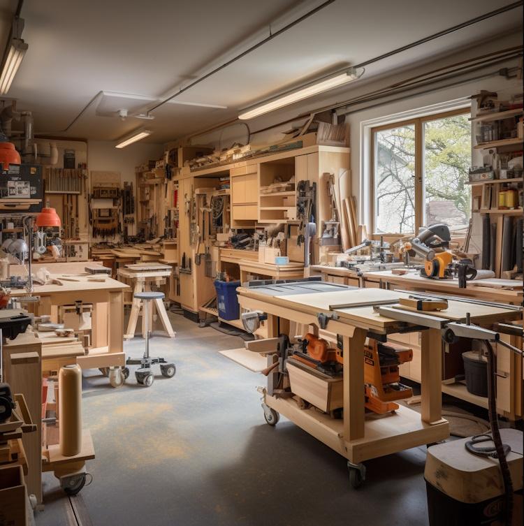 woodworking shop with mobile workstations