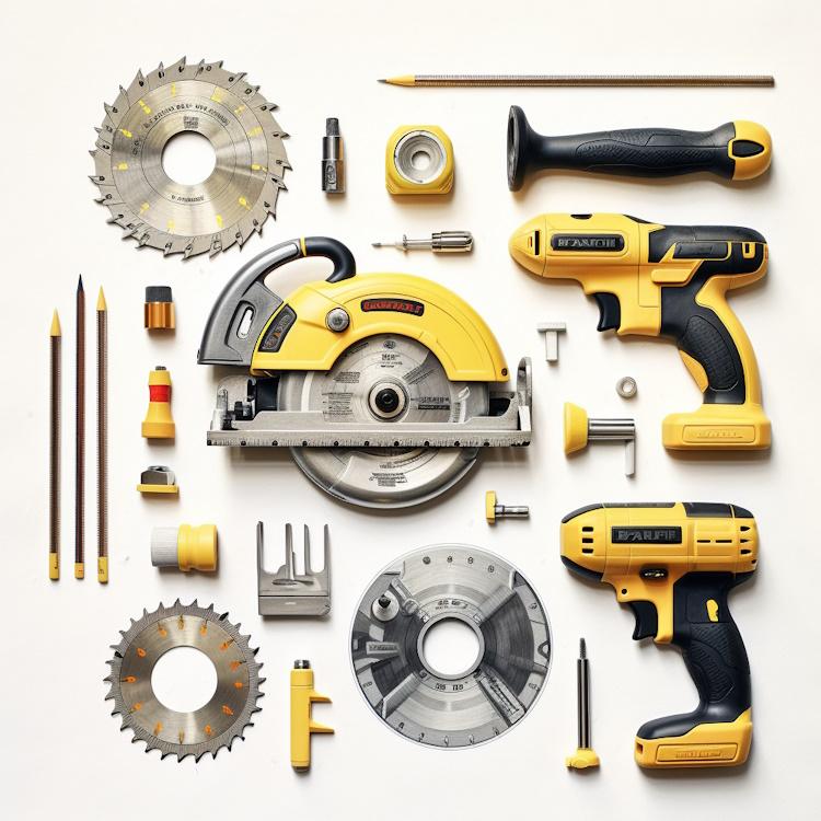 Visual representation of the tools needed for the project, including a circular saw, drill, tape measure, etc.