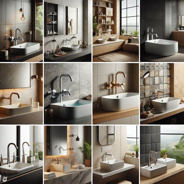 A dynamic collage presenting single-handle and double-handle faucets in diverse settings.