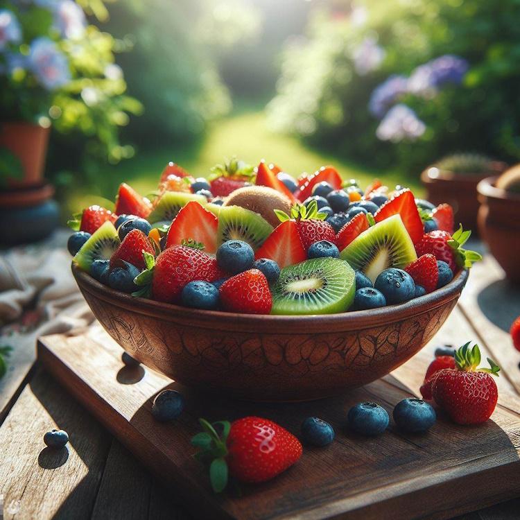 L-Carnitine-Rich Recipes for a Healthy Lifestyle, a beautifully arranged fruit salad with strawberries, blueberries, and kiwi