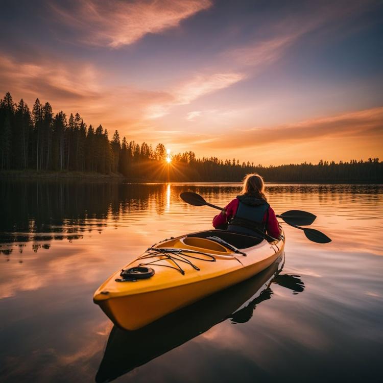 yellow kayak on a calm lake