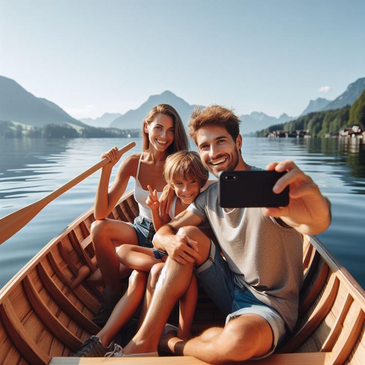  A family enjoying a fun day out on the water in a handcrafted diy boat