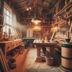 vintage tools and equipment, sawdust in the air,