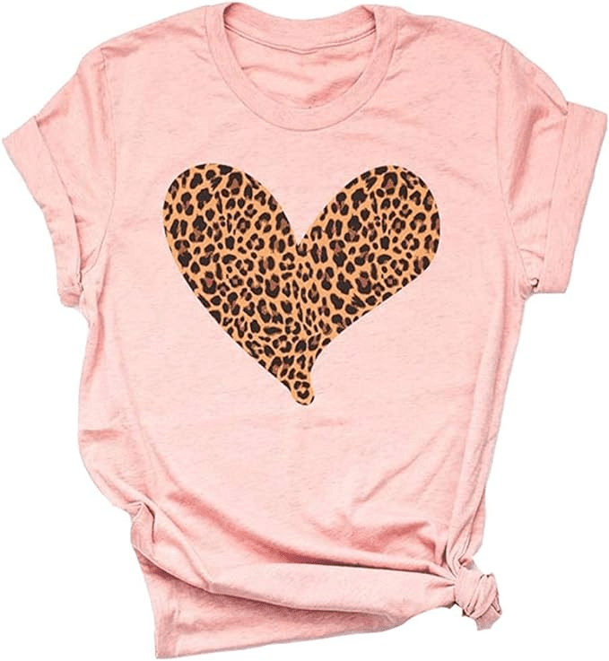 Yimoya Womens Cheetah Print Valentine Shirts Cute Buffalo Love Heart XOXO Graphic Tees Gifts