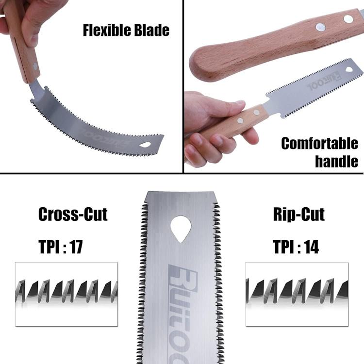 Features of RUITOOL Japanese Hand Saw 6 Inch Double Edge Sided Pull Saw Ryoba SK5 Flexible Blade 14/17 TPI Flush Cut Beech Handle Wood Saw for Woodworking Tools