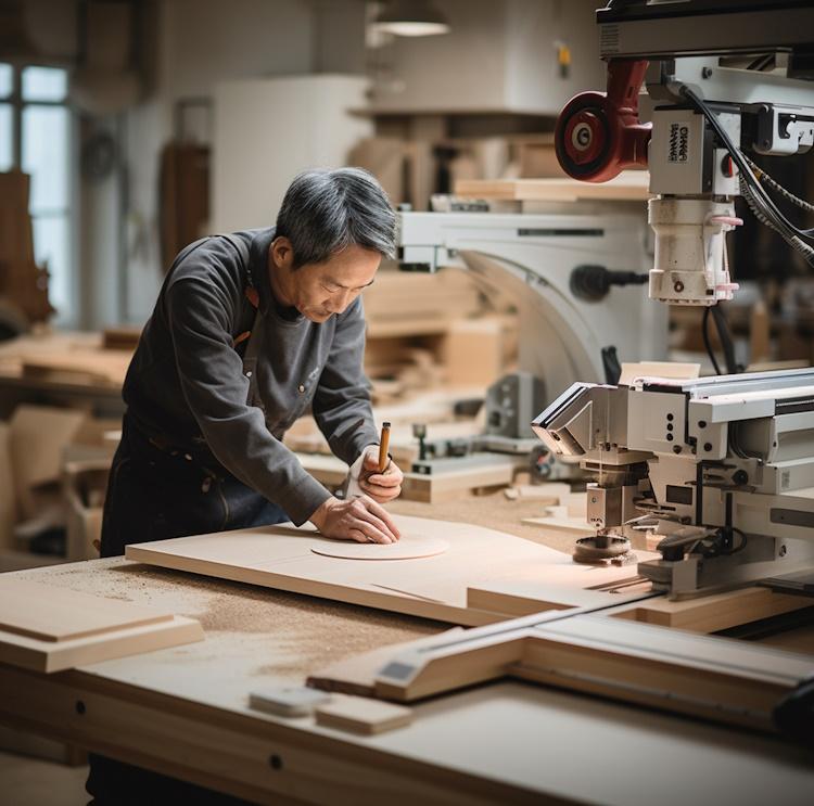 modern japanese woodworking shop with traditional Japanese woodworking tools and modern equipment 
