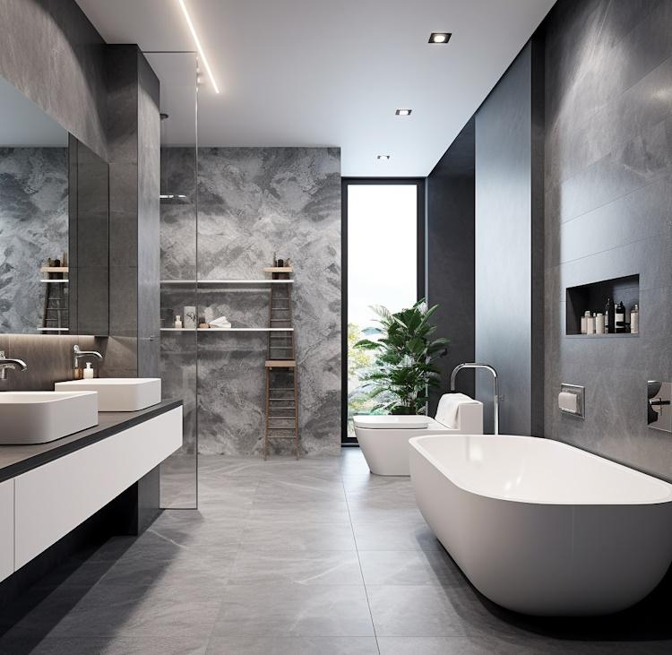 a luxurious bathroom with porcelain walls