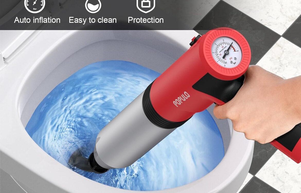 POPULO Electric Plunger Toilet - Instant High Pressure Drain Unclogging | Powerful Bathroom, Floor, Sewer, and Pipe Cleaner | Versatile Home Toilet Clog Remover