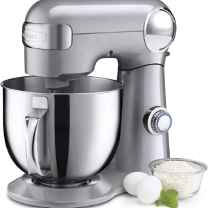 Cuisinart Stand Mixer, 12 Speeds, 5.5-Quart Mixing Bowl, Chef's Whisk, Flat Mixing Paddle, Dough Hook, and Splash Guard with Pour Spout, Silver Lining