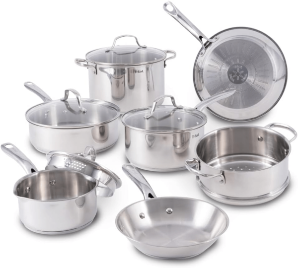 Cuisinart Cookware Set - Professional Performance with Aluminum Encapsulated Base, Mirror Finish, and Drip-Free Pour. Ideal for Home Cooking & Entertaining - 11-Piece Set.