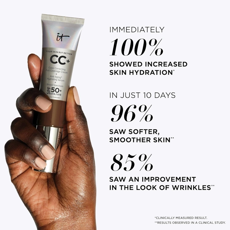  IT Cosmetics Your Skin But Better CC+ Cream - Color Correcting Cream, Full-Coverage Foundation, Hydrating Serum & SPF 50+ Sunscreen - Natural Finish