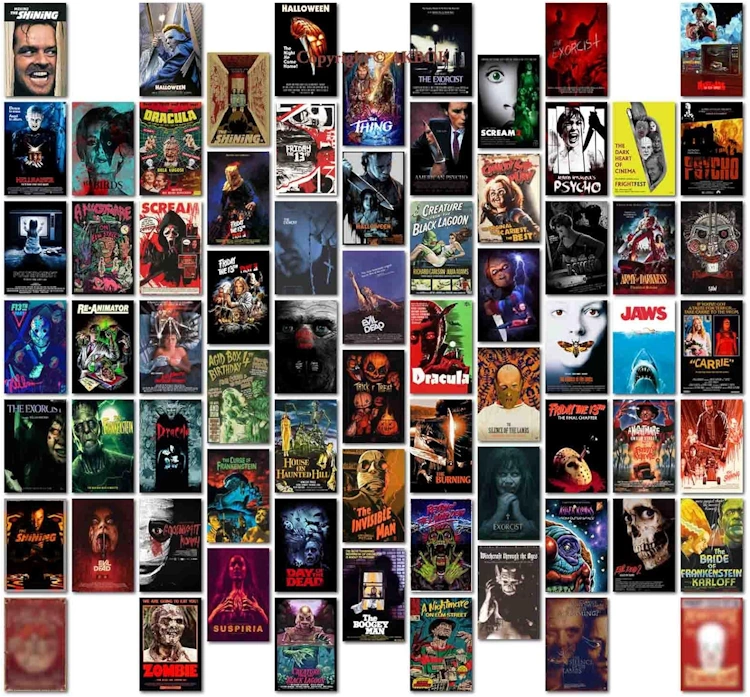  70PCS Vintage Horror Movie Wall Collage Kit,Creepy Classic Horror Movie Posters Aesthetic Pictures Horror Decor for Home Man Cave Dorm Wall Decor 4×6 Inches